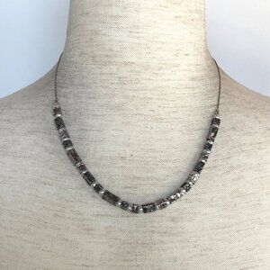 Oxidized Sterling Silver 925 Floral Stamped Rectangular Beaded Pearl Necklace